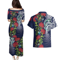 Meri Kirihimete New Zealand Couples Matching Puletasi and Hawaiian Shirt Tui on Pohutukawa - Blue Ver LT7 - Polynesian Pride