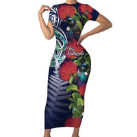 Meri Kirihimete New Zealand Family Matching Short Sleeve Bodycon Dress and Hawaiian Shirt Tui on Pohutukawa - Blue Ver LT7 Mom's Dress Blue - Polynesian Pride