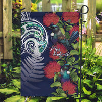 Meri Kirihimete New Zealand Garden Flag Tui on Pohutukawa - Blue Ver LT7 Garden Flag Blue - Polynesian Pride