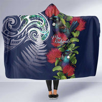 Meri Kirihimete New Zealand Hooded Blanket Tui on Pohutukawa - Blue Ver LT7 One Size Blue - Polynesian Pride