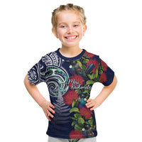 Meri Kirihimete New Zealand Kid T Shirt Tui on Pohutukawa - Blue Ver LT7 Blue - Polynesian Pride