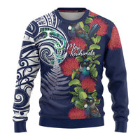 Meri Kirihimete New Zealand Ugly Christmas Sweater Tui on Pohutukawa - Blue Ver LT7 - Polynesian Pride