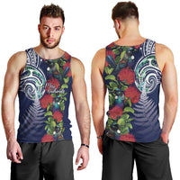 Meri Kirihimete New Zealand Men Tank Top Tui on Pohutukawa - Blue Ver LT7 - Polynesian Pride