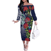 Meri Kirihimete New Zealand Off The Shoulder Long Sleeve Dress Tui on Pohutukawa - Blue Ver LT7 Women Blue - Polynesian Pride
