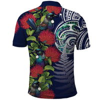 Meri Kirihimete New Zealand Polo Shirt Tui on Pohutukawa - Blue Ver LT7 - Polynesian Pride