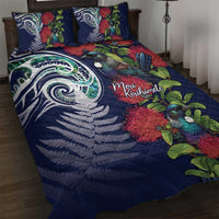 Meri Kirihimete New Zealand Quilt Bed Set Tui on Pohutukawa - Blue Ver LT7 Blue - Polynesian Pride