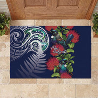 Meri Kirihimete New Zealand Rubber Doormat Tui on Pohutukawa - Blue Ver LT7 Blue - Polynesian Pride