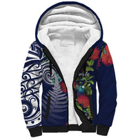 Meri Kirihimete New Zealand Sherpa Hoodie Tui on Pohutukawa - Blue Ver LT7 Unisex Blue - Polynesian Pride