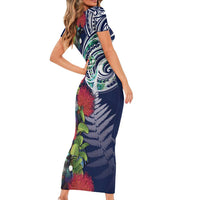 Meri Kirihimete New Zealand Short Sleeve Bodycon Dress Tui on Pohutukawa - Blue Ver LT7 - Polynesian Pride
