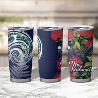 Meri Kirihimete New Zealand Tumbler Cup Tui on Pohutukawa - Blue Ver LT7 - Polynesian Pride