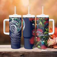 Meri Kirihimete New Zealand Tumbler With Handle Tui on Pohutukawa - Blue Ver LT7 - Polynesian Pride
