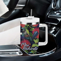 Meri Kirihimete New Zealand Tumbler With Handle Tui on Pohutukawa - Blue Ver LT7 - Polynesian Pride