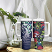 Meri Kirihimete New Zealand Tumbler With Handle Tui on Pohutukawa - Blue Ver LT7 - Polynesian Pride