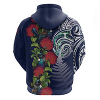 Meri Kirihimete New Zealand Zip Hoodie Tui on Pohutukawa - Blue Ver LT7 - Polynesian Pride