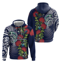 Meri Kirihimete New Zealand Zip Hoodie Tui on Pohutukawa - Blue Ver LT7 - Polynesian Pride