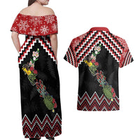 New Zealand Christmas Taniko Poutama Couples Matching Off Shoulder Maxi Dress and Hawaiian Shirt Flora Map with Birds LT7 - Polynesian Pride