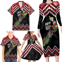 New Zealand Christmas Taniko Poutama Family Matching Long Sleeve Bodycon Dress and Hawaiian Shirt Flora Map with Birds LT7 - Polynesian Pride