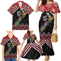 New Zealand Christmas Taniko Poutama Family Matching Mermaid Dress and Hawaiian Shirt Flora Map with Birds LT7 - Polynesian Pride