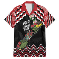 New Zealand Christmas Taniko Poutama Family Matching Off The Shoulder Long Sleeve Dress and Hawaiian Shirt Flora Map with Birds LT7 Dad's Shirt - Short Sleeve Red - Polynesian Pride