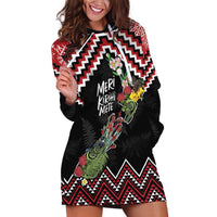 New Zealand Christmas Taniko Poutama Hoodie Dress Flora Map with Birds LT7 Red - Polynesian Pride