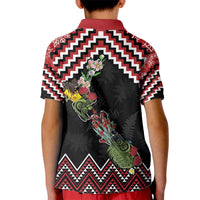 New Zealand Christmas Taniko Poutama Kid Polo Shirt Flora Map with Birds LT7 - Polynesian Pride