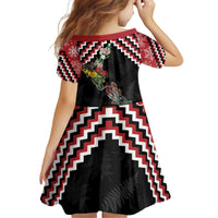New Zealand Christmas Taniko Poutama Kid Short Sleeve Dress Flora Map with Birds LT7 - Polynesian Pride