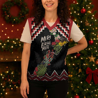 New Zealand Christmas Taniko Poutama Christmas Knitted V-Neck Vest Flora Map with Birds LT7 - Polynesian Pride