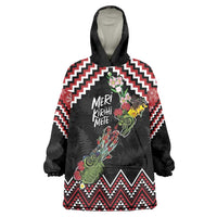 New Zealand Christmas Taniko Poutama Wearable Blanket Hoodie Flora Map with Birds LT7 One Size Red - Polynesian Pride