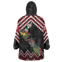 New Zealand Christmas Taniko Poutama Wearable Blanket Hoodie Flora Map with Birds LT7 - Polynesian Pride