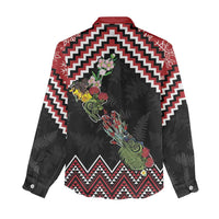 New Zealand Christmas Taniko Poutama Women Casual Shirt Flora Map with Birds - Polynesian Pride