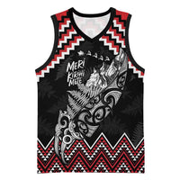 New Zealand Christmas Taniko Poutama Basketball Jersey Mountainscape Maori Fern LT7 Unisex Black - Polynesian Pride