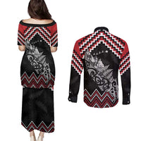 New Zealand Christmas Taniko Poutama Couples Matching Puletasi and Long Sleeve Button Shirt Mountainscape Maori Fern LT7 - Polynesian Pride