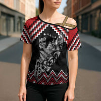 New Zealand Christmas Taniko Poutama Cross Shoulder Shirt Mountainscape Maori Fern LT7 - Polynesian Pride