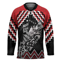 New Zealand Christmas Taniko Poutama Hockey Jersey Mountainscape Maori Fern LT7 Unisex Black - Polynesian Pride