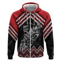 New Zealand Christmas Taniko Poutama Hoodie Mountainscape Maori Fern LT7 Zip Hoodie Black - Polynesian Pride