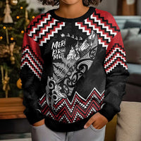 New Zealand Christmas Taniko Poutama Kid Ugly Christmas Sweater Mountainscape Maori Fern LT7 - Polynesian Pride