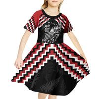 New Zealand Christmas Taniko Poutama Kid Short Sleeve Dress Mountainscape Maori Fern LT7 - Polynesian Pride
