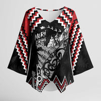 New Zealand Christmas Taniko Poutama Kimono Sleeve Blouse Mountainscape Maori Fern LT7 Female Black - Polynesian Pride