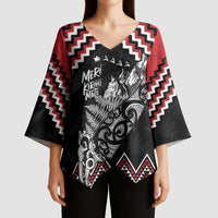 New Zealand Christmas Taniko Poutama Kimono Sleeve Blouse Mountainscape Maori Fern LT7 - Polynesian Pride