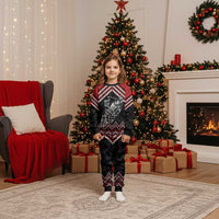 New Zealand Christmas Taniko Poutama Christmas Pajama Set Mountainscape Maori Fern LT7 Kid Black - Polynesian Pride