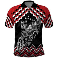 New Zealand Christmas Taniko Poutama Polo Shirt Mountainscape Maori Fern LT7 Black - Polynesian Pride