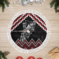 New Zealand Christmas Taniko Poutama Tree Skirt Mountainscape Maori Fern LT7 Fringed Black - Polynesian Pride