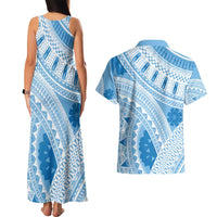Bula Fiji Classic Masi Tapa Couples Matching Tank Maxi Dress and Hawaiian Shirt Turquoise LT7 - Polynesian Pride
