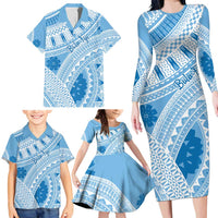 Bula Fiji Classic Masi Tapa Family Matching Long Sleeve Bodycon Dress and Hawaiian Shirt Turquoise LT7 - Polynesian Pride