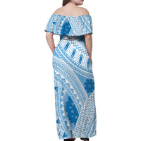 Bula Fiji Classic Masi Tapa Family Matching Off Shoulder Maxi Dress and Hawaiian Shirt Turquoise LT7 - Polynesian Pride