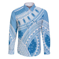 Bula Fiji Classic Masi Tapa Family Matching Puletasi and Hawaiian Shirt Turquoise LT7 Dad's Shirt - Long Sleeve Turquoise - Polynesian Pride