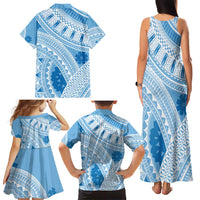 Bula Fiji Classic Masi Tapa Family Matching Tank Maxi Dress and Hawaiian Shirt Turquoise LT7 - Polynesian Pride