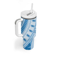 Bula Fiji Classic Masi Tapa Tumbler With Handle Turquoise - Polynesian Pride