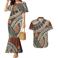 Bula Fiji Classic Masi Tapa Couples Matching Mermaid Dress and Hawaiian Shirt Vintage Brown LT7 Brown - Polynesian Pride