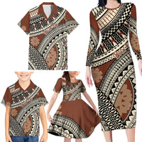 Bula Fiji Classic Masi Tapa Family Matching Long Sleeve Bodycon Dress and Hawaiian Shirt Vintage Brown LT7 - Polynesian Pride